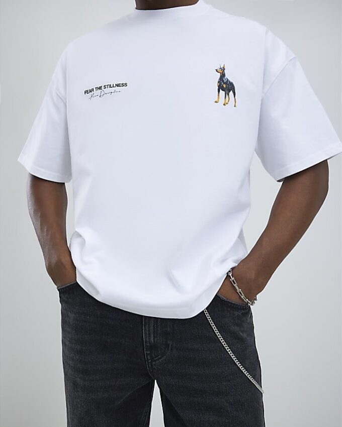 White Oversized Fit Doberman T-Shirt