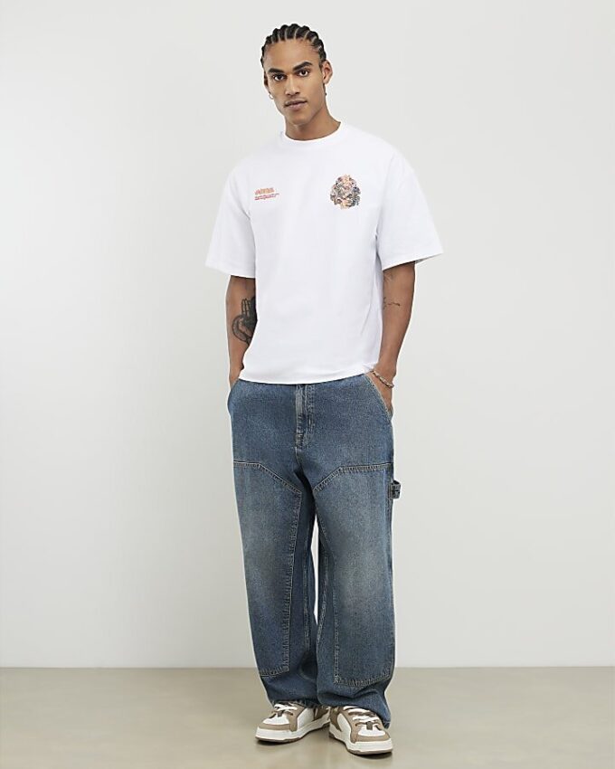 White Oversized Fit Dragon Graffiti T-Shirt