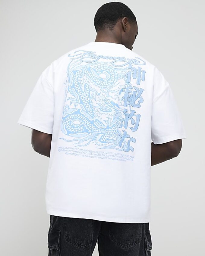 White Oversized Fit Kagawa Dragon T-Shirt