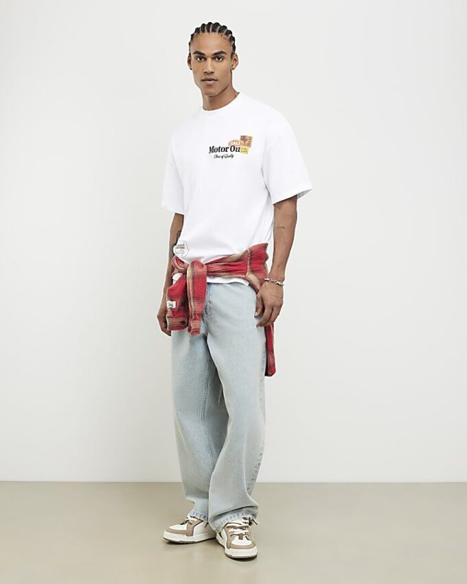 White Oversized Fit Motor Oil Bull T-Shirt