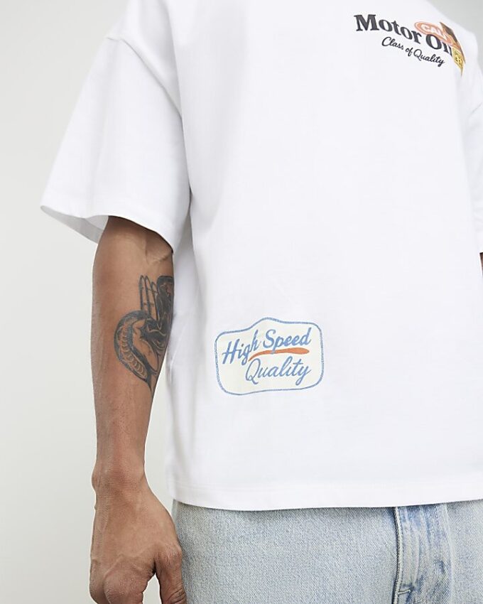 White Oversized Fit Motor Oil Bull T-Shirt