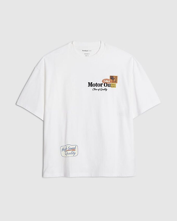 White Oversized Fit Motor Oil Bull T-Shirt