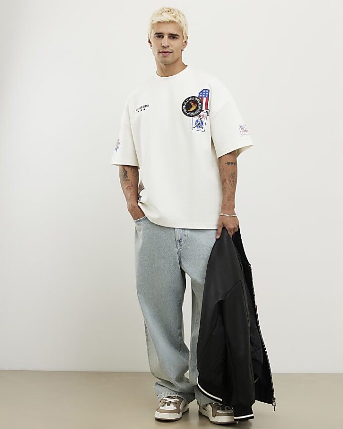 White Oversized Fit Multi Badging USA T-Shirt