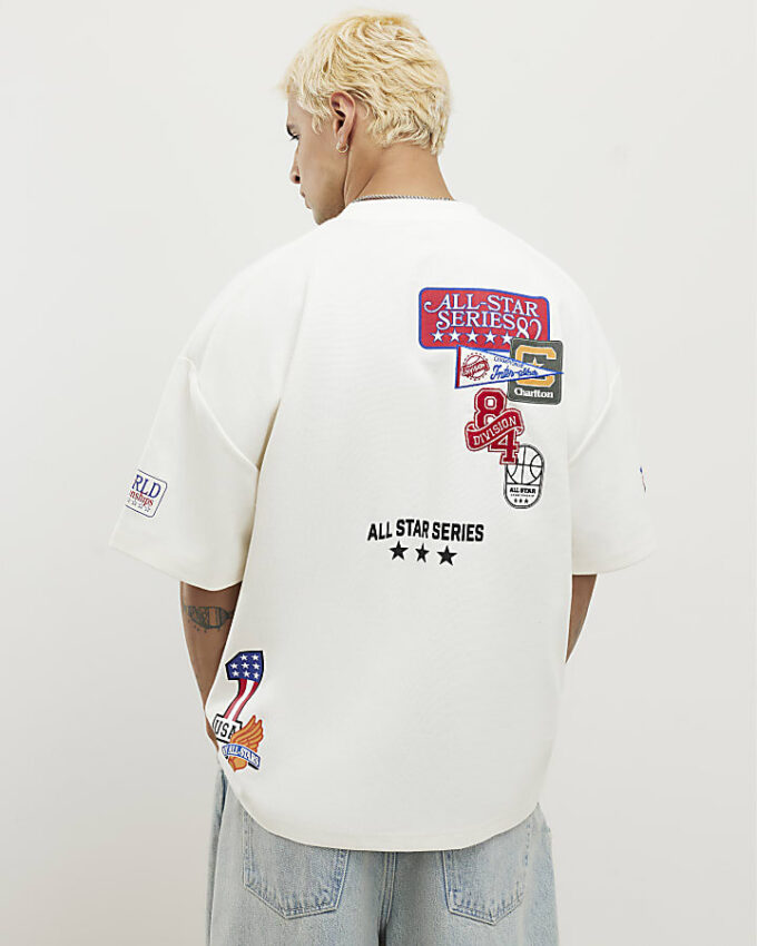 White Oversized Fit Multi Badging USA T-Shirt