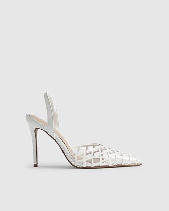 White Perspex Court Slingback Heels