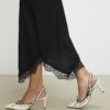 White Piped Bow Sling back Court Heels