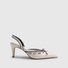 White Piped Bow Sling back Court Heels