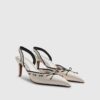 White Piped Bow Sling back Court Heels