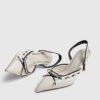 White Piped Bow Sling back Court Heels