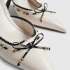 White Piped Bow Sling back Court Heels