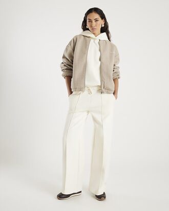 White Premium Wide Leg Pintuck Joggers