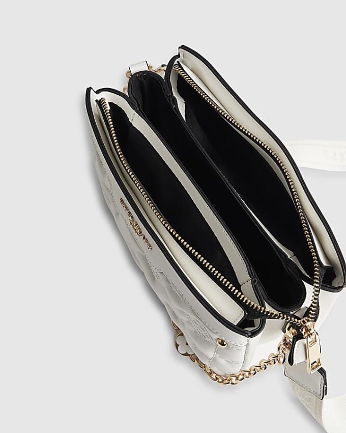 White Quilted Monogram Cross Body Bag