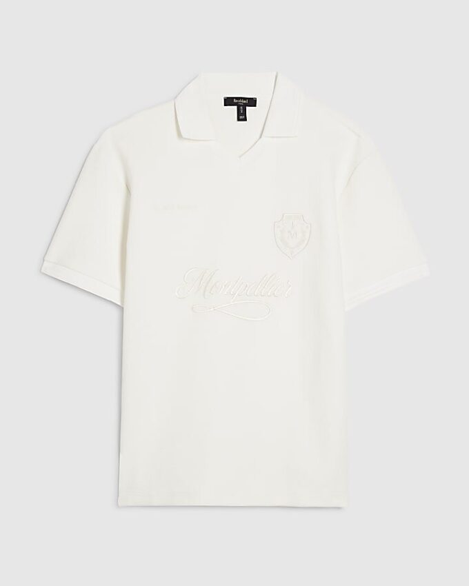 White Regular Fit Embroidered Polo Top