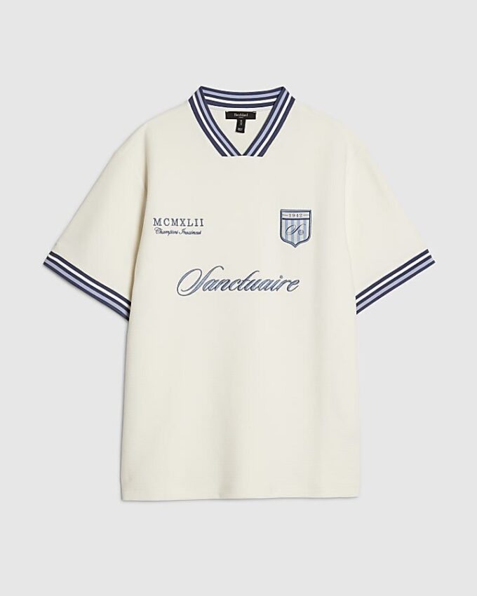 White Regular Fit Tipped Crest T-Shirt
