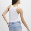White Ribbed Racer Front Tank Top