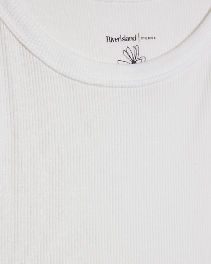 White Ribbed Racer Front Tank Top