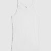 White Ribbed Racer Front Tank Top