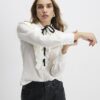 White Ruffle Tie Neck Blouse