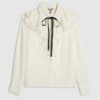 White Ruffle Tie Neck Blouse