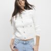 White Scallop Trim Diamante Button Cardigan