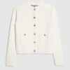 White Scallop Trim Diamante Button Cardigan