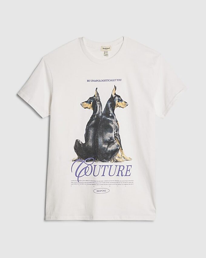 White Short Sleeve Dog Graphic T-Shirt