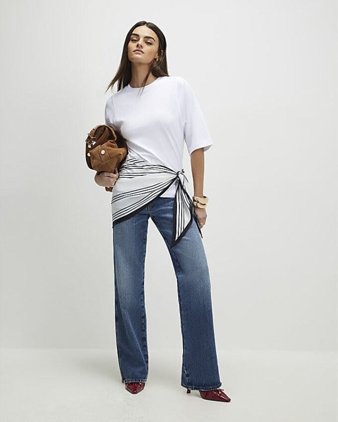 White Short Sleeve Scarf Mix T-Shirt