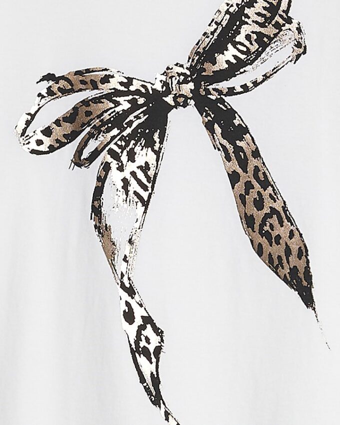 White Sketchy Foil Leopard Bow T-Shirt