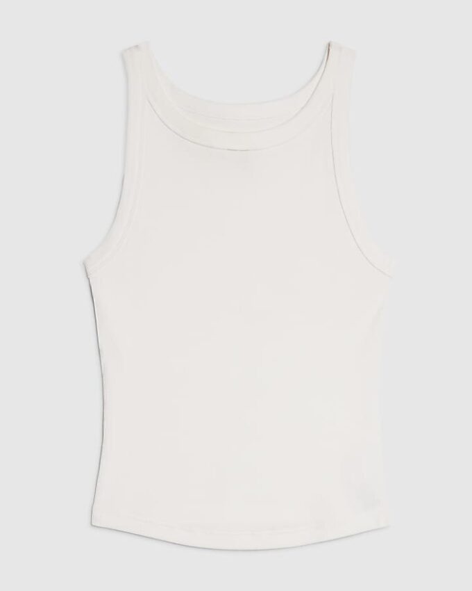 White Sleeveless Ribbed Tank Top