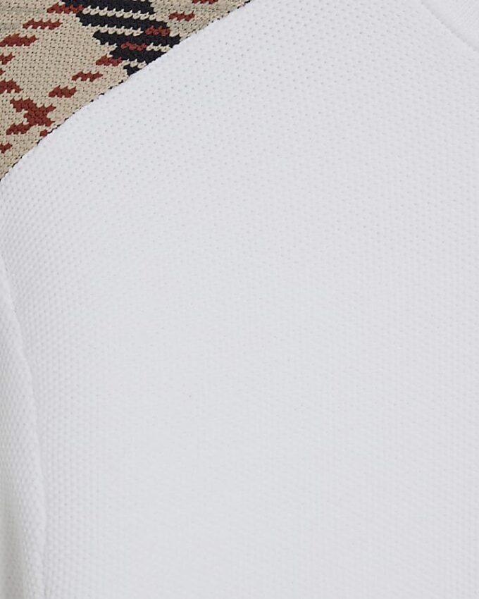 White Slim Fit Check Knit T-Shirt