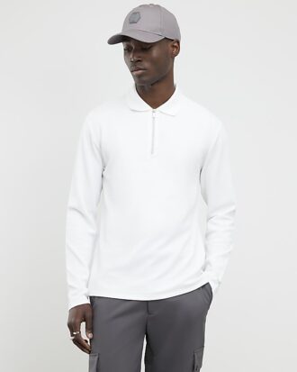 white slim fit textured polo shirt 1 330x413 - White Slim Fit Textured Polo Shirt