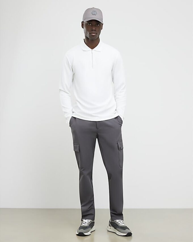 White Slim Fit Textured Polo Shirt