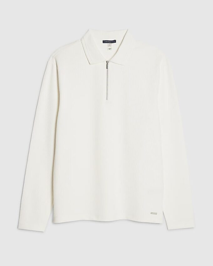 White Slim Fit Textured Polo Shirt