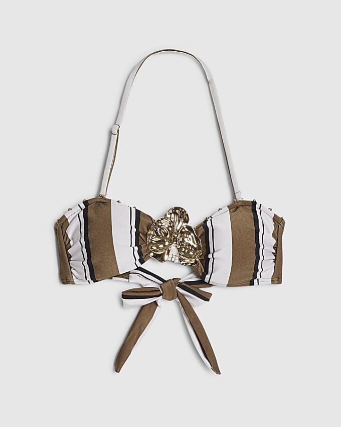 White Stripe Hardware Bandeau Bikini Top