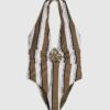 White Stripe Plunge Hardware Swimsuit