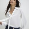 White Tie Detail Long Sleeve Blouse