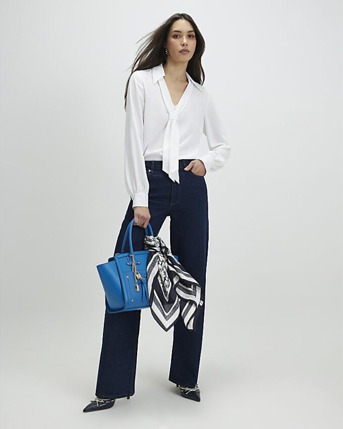 White Tie Detail Long Sleeve Blouse