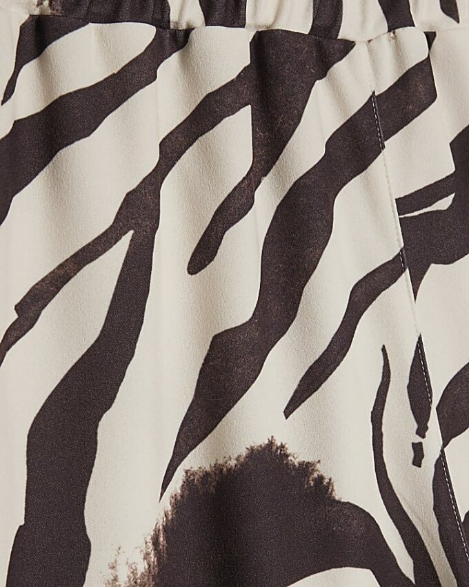White Zebra Print Wide Leg Trousers