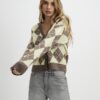 Yellow Knitted Argyle Long Sleeve Cardigan