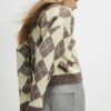 Yellow Knitted Argyle Long Sleeve Cardigan