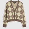 Yellow Knitted Argyle Long Sleeve Cardigan
