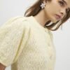 Yellow Knitted Short Puff Sleeve Cardigan