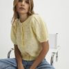Yellow Knitted Short Puff Sleeve Cardigan