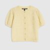 Yellow Knitted Short Puff Sleeve Cardigan